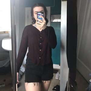 Maroon long sleeved thin sweater w/ buttons<3
